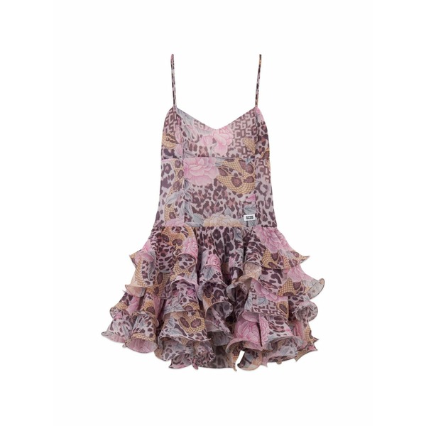 ジーシーディーエス レディース 衣裳 トップス Animal-print ruffled mini dress Pink