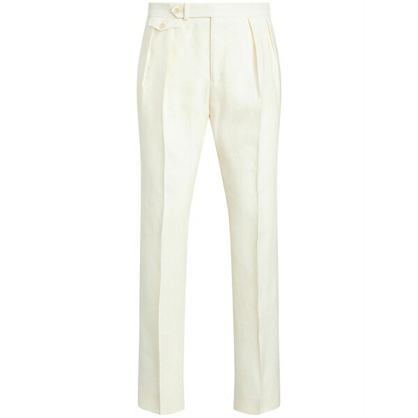 ラルフローレン メンズ 心地好いズボン下 ボトムス Pleat-detail linen trousers White