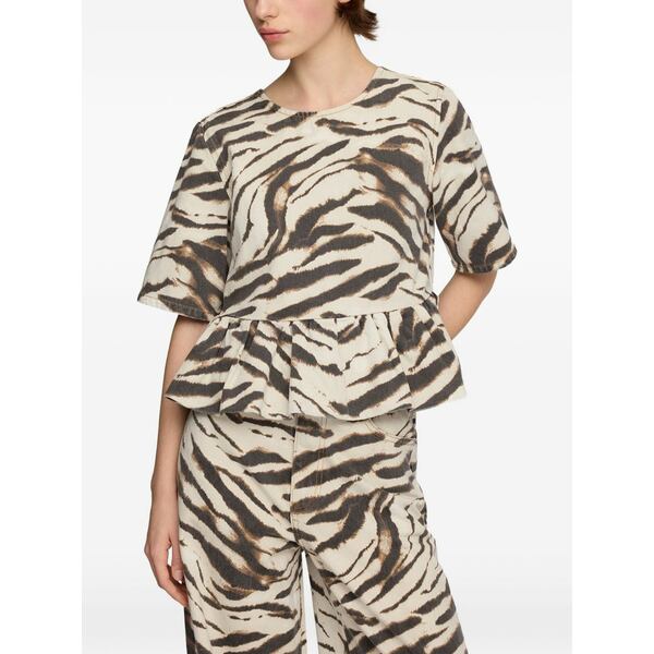 ガニー レディース プルオーバー トップス Zebra-print peplum-hem blouse Neutrals