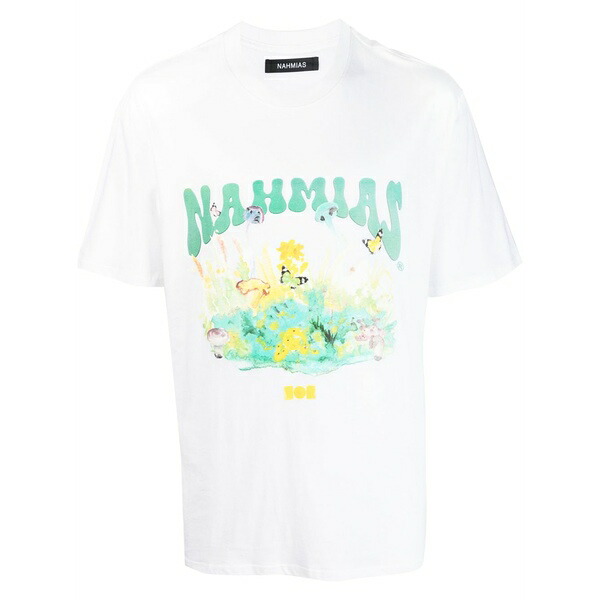 ナミアス メンズ プルオーバー トップス Logo-print cotton t-shirt White
