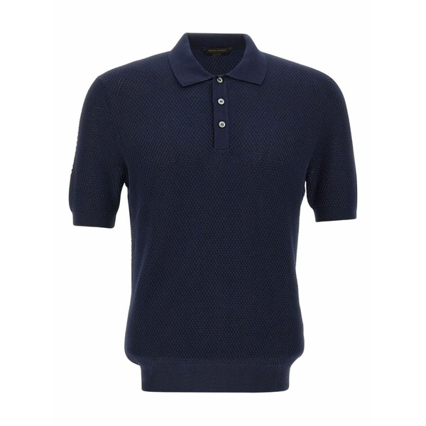 グランサッソ メンズ スポーツシャツ トップス Textured short-sleeve polo shirt Blue