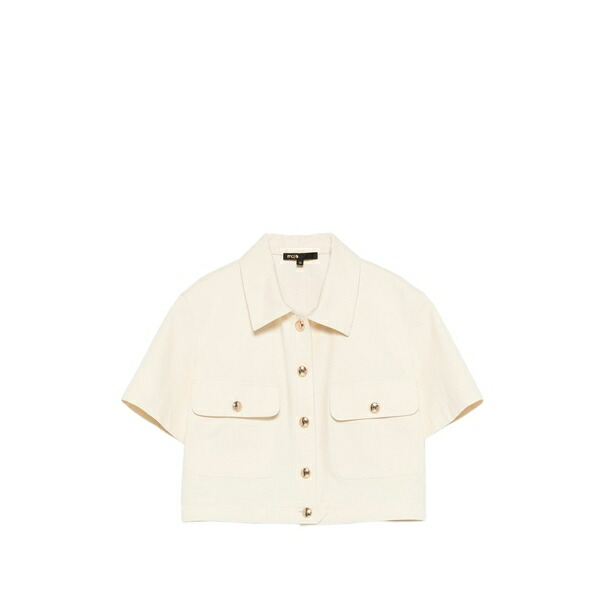 マージュ レディース プルオーバー トップス Patch-pocket short-sleeved shirt Neutrals