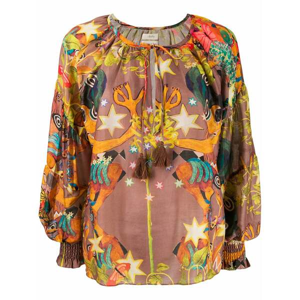 チュフィ レディース プルオーバー トップス Oversized abstract print blouse Brown