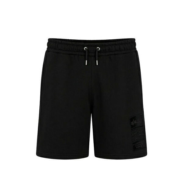 アルファインダストリーズ メンズ 心地好いズボン下 ボトムス Logo-patch drawstring shorts Black
