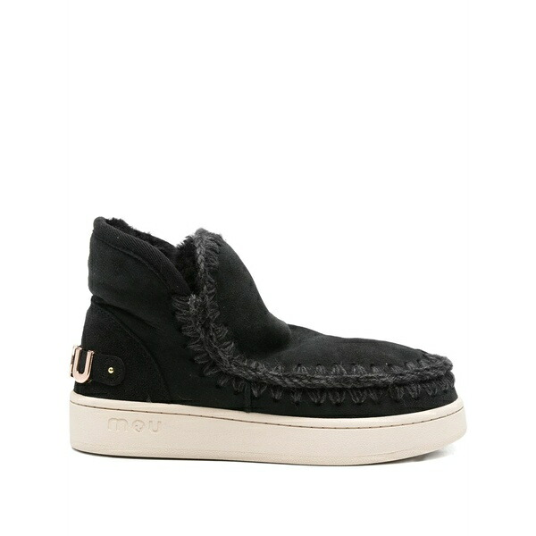 モウ レディース ブーツ シューズ Braided-trim suede boots Black エンジニア-レディース靴-ブーツ