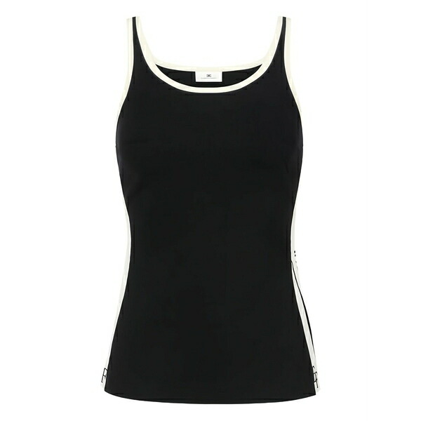 エリザベスフランキ レディース カットソー トップス Shiny-band logo-detail top Black｜asty