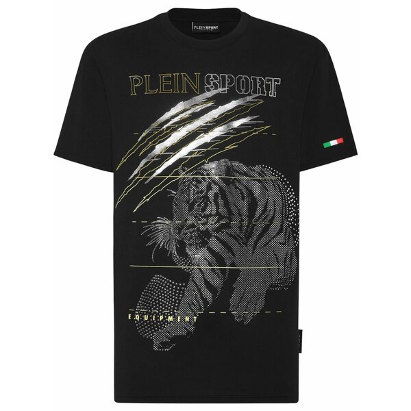 飾り気の無い運動競技 メンズ プルオーバー トップス Tiger-motif t-shirt Black