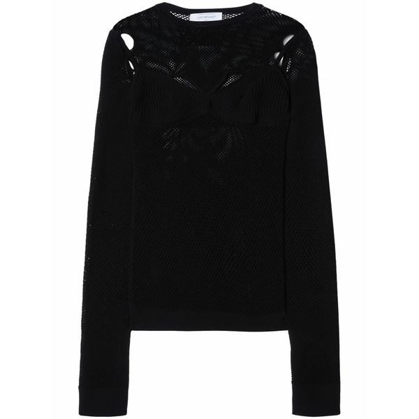 オフホワイト レディース Tシャツ トップス Arrow fishnet top Black｜asty