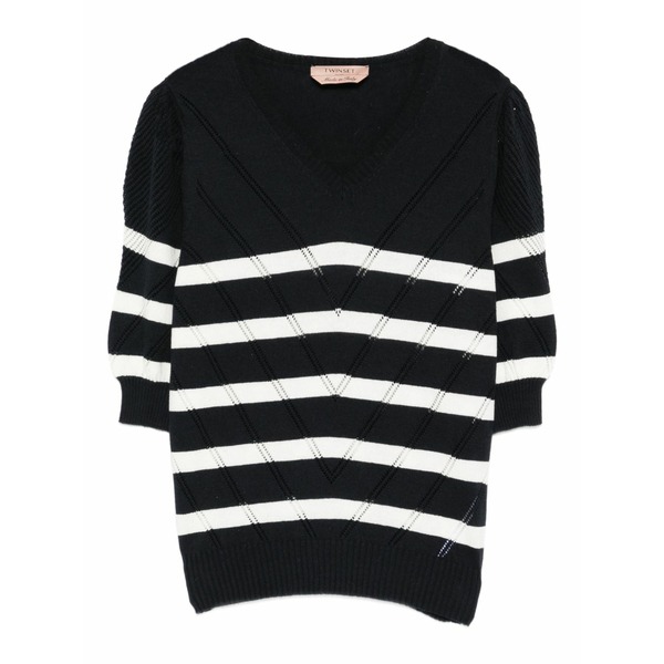 ツインセット レディース Tシャツ トップス Striped v-neck top Blue｜asty 31,070円