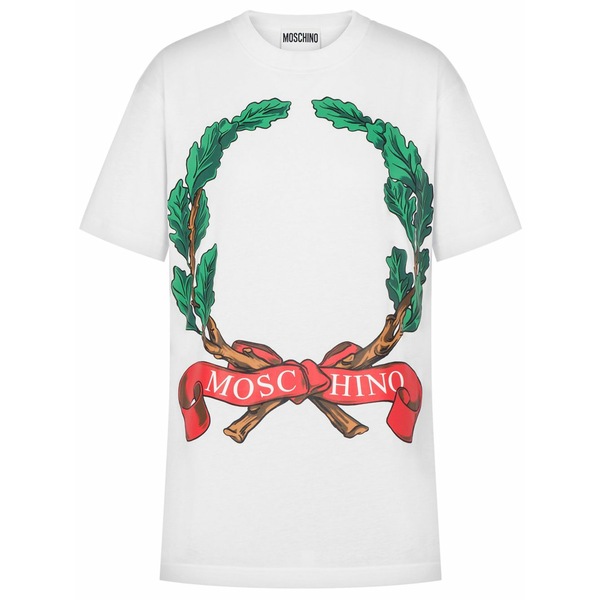 モスキーノ レディース Tシャツ トップス Laurel wreath cotton t-shirt White|asty