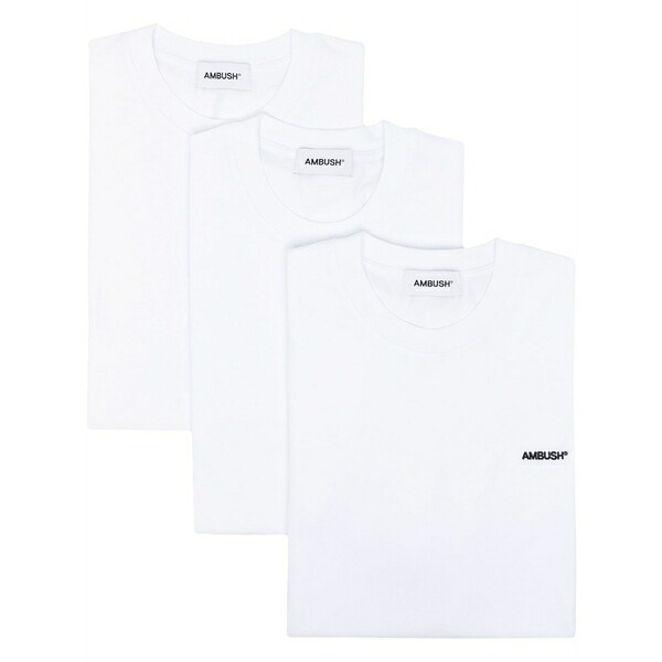 アンブッシュ メンズ Tシャツ トップス Logo-embroidered cotton t-shirt (pack of three) White|asty