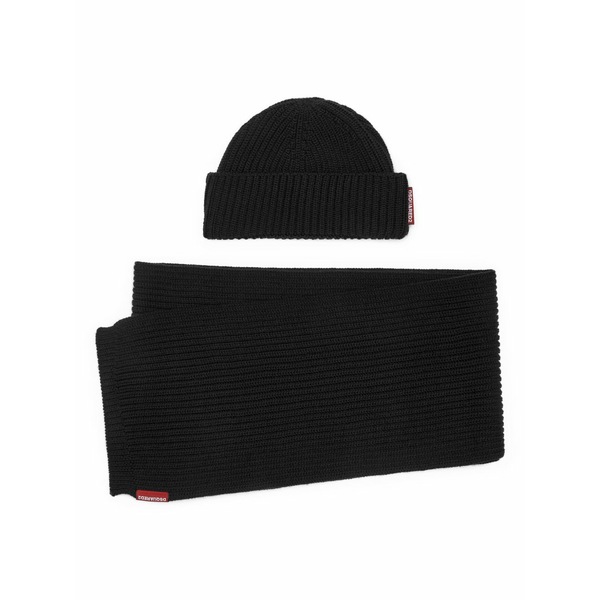 ディースクエアード メンズ 帽子 アクセサリー Ribbed beanie and scarf set Black｜asty