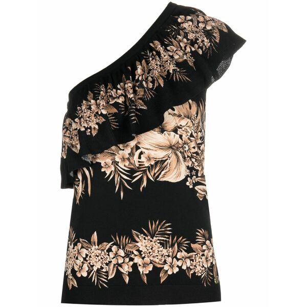 ツイン書き割り レディース カットソー トップス Floral-print asymmetric top Black