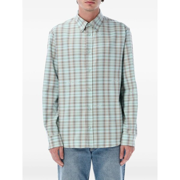 象牙色 メンズ プルオーバー トップス Check-print logo-embroidered shirt Green