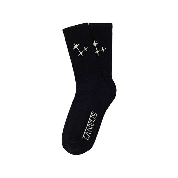 ラネウス メンズ ソックス アンダー御召しもの Star-embellishment socks Black