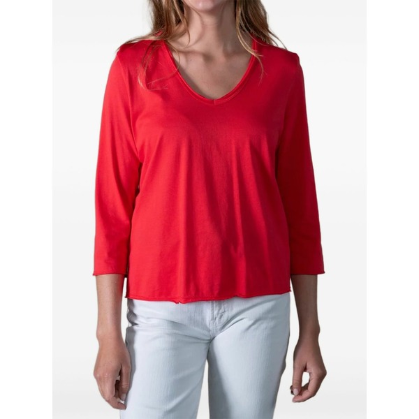 作り名 お召しもの レディース プルオーバー トップス Lio v-neck three-quarter-sleeve t-shirt Red