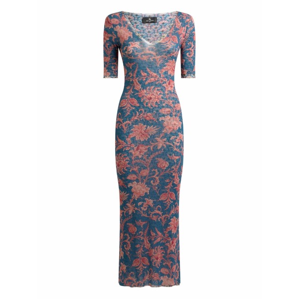 エトロ レディース ワンピース トップス Floral-motif tulle midi dress Blue｜asty