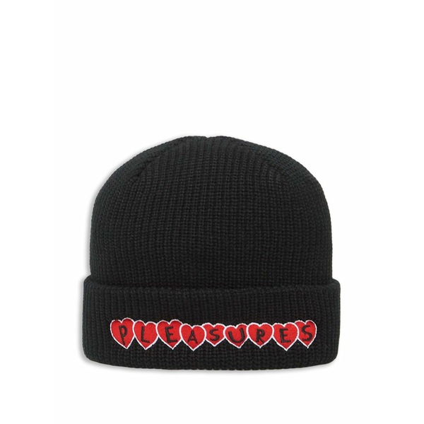プレジャーズ メンズ かぶり笠 添え物 Hearts-motif beanie hat Black