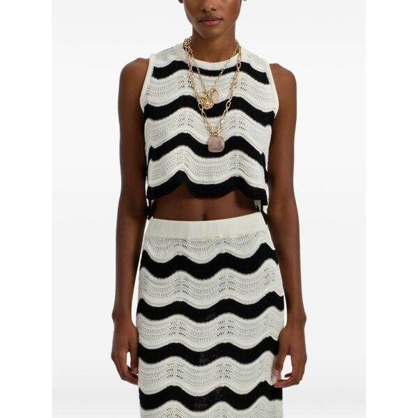 ラ・ダブル・ジェイ レディース カットソー トップス Wave-pattern knitted top Black