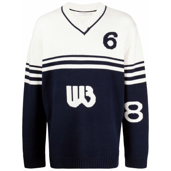 ウェールズ ボナー メンズ 編み物\u0026スウェーター アウター Two-tone intarsia-knit jumper Blue