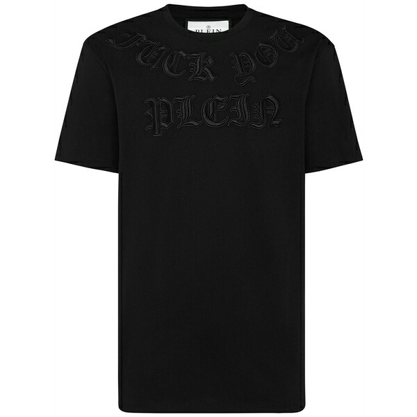 フィリップ飾り気の無い メンズ プルオーバー トップス Gothic logo-patch t-shirt Black