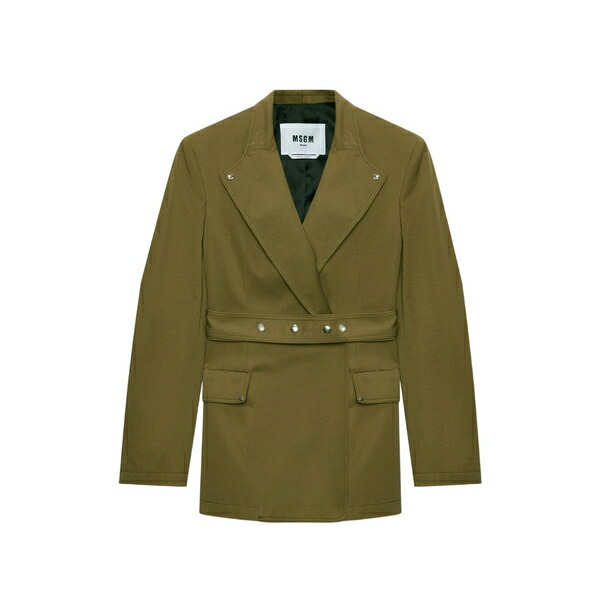 エムエスジイエム レディース 上衣＆上衣 アウター Buttoned belted jacket Green