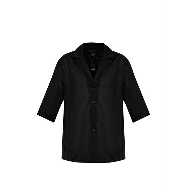 バルマン メンズ ティーシャツ トップス Button-up short-sleeve shirt Black