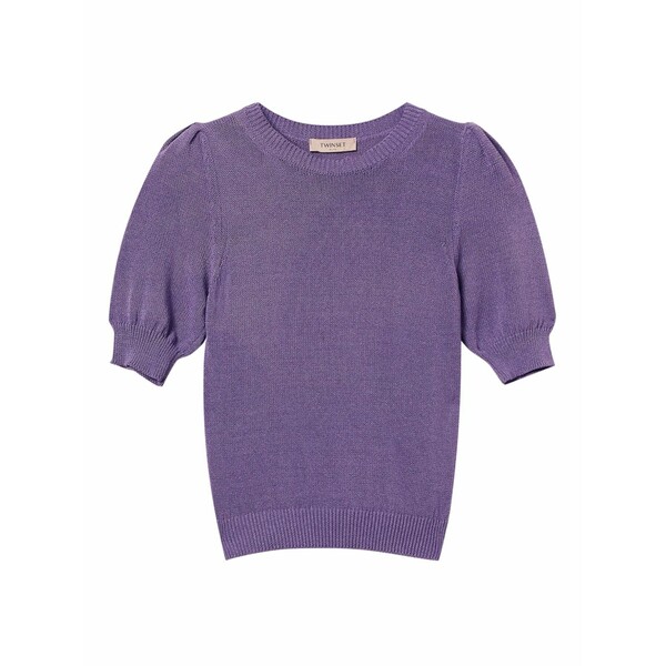 ツイン書き割り レディース ティーシャツ トップス Knitted t-shirt  Purple