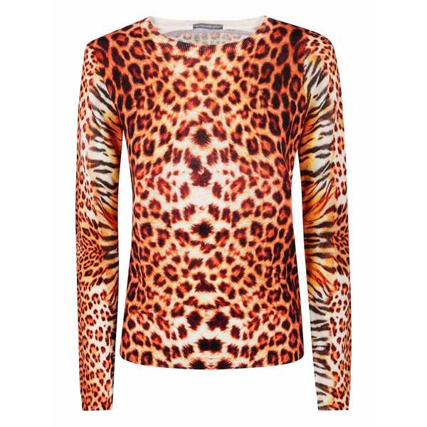 はたご屋 寝台 ウィズ ユー レディース 編み物\u0026プルオーバー アウター Leopard-print wool sweater Orange