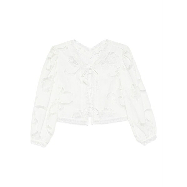 沙子ロ レディース プルオーバー トップス Floral lace-up top White