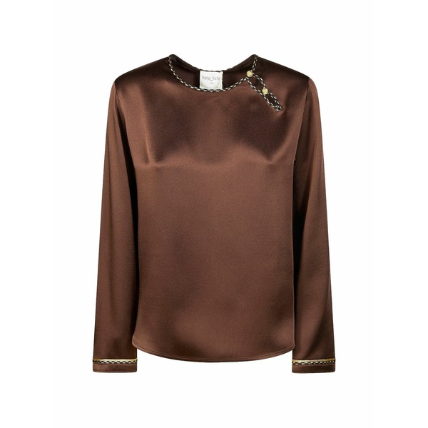 フォルテ フォルテ レディース ティーシャツ トップス Woven trim shirt Brown