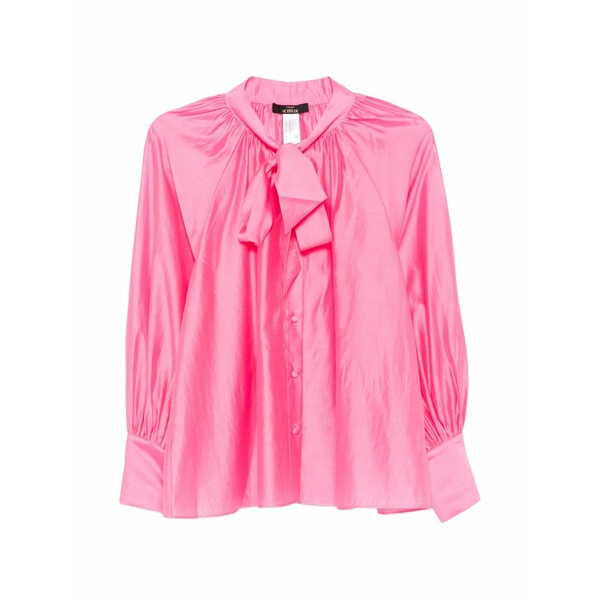 ツイン仕掛ける レディース プルオーバー トップス Pussy-bow balloon-sleeve blouse Pink