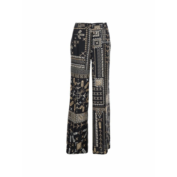 モモン レディース 心地よいズボン下 ボトムス Geometric-pattern trousers Black