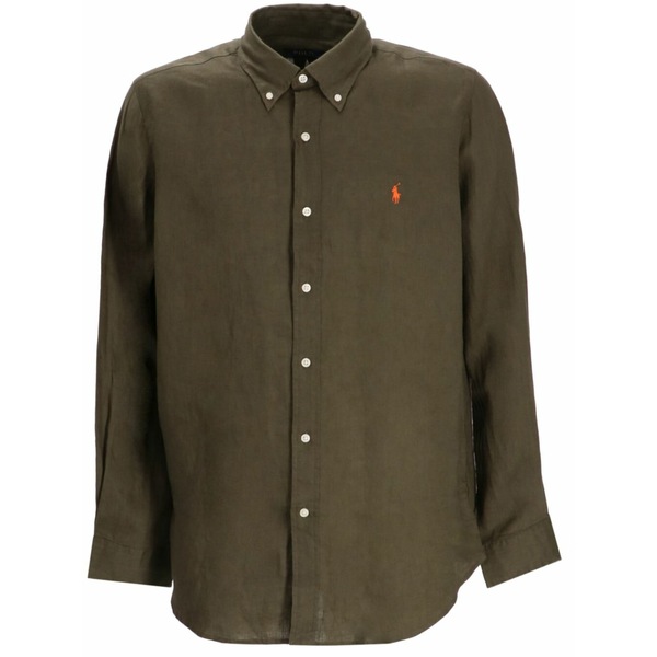 ラルフローレン メンズ プルオーバー トップス Logo-embroidered linen shirt Green