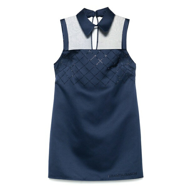 エリザベスフランキ レディース 衣装 トップス Rhinestones satin mini dress Blue