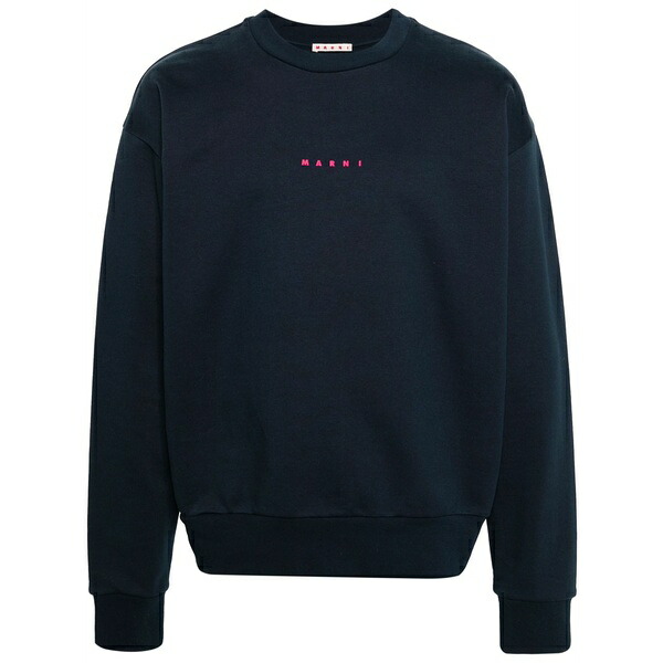 マルニ メンズ パーカー・スウェットシャツ アウター Logo-print cotton sweatshirt Blue