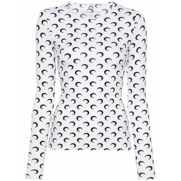 米国海兵隊員 独居室 レディース ティーシャツ トップス Moon-print crew-neck top White