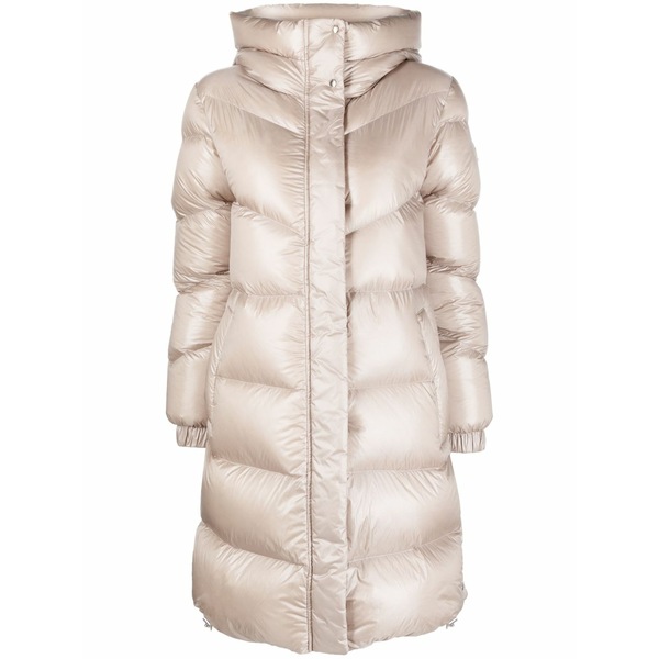 羊毛 金持ち レディース 厚地の外套 アウター Logo-patch padded hooded coat Neutrals