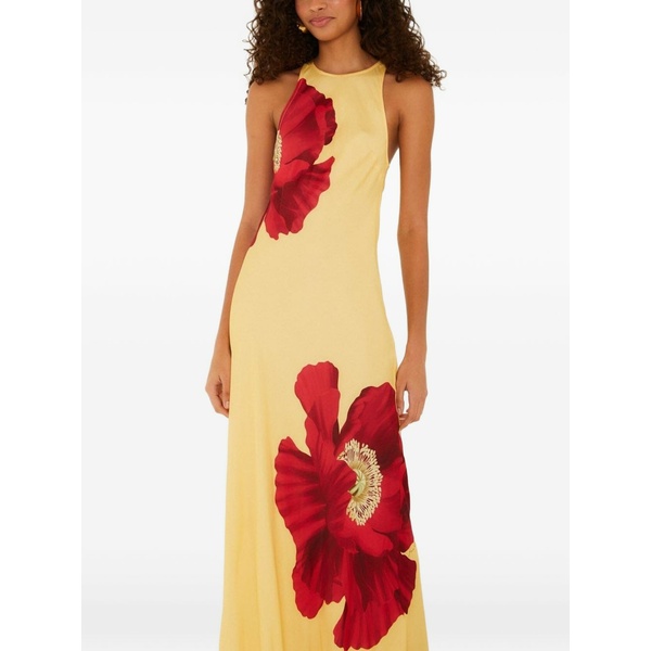 ファーム リオ レディース ワンピース トップス Poppy-print sleeveless maxi dress Yellow｜asty