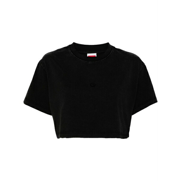 地べた 皆無 レディース プルオーバー トップス Logo-embroidered washed t-shirt Black