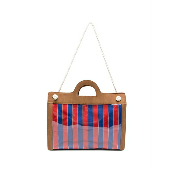 ラ ミラネーザ レディース トートバッグ 御徒面子 Large dalia striped tote bag Blue