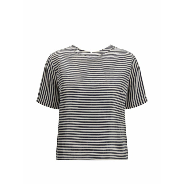 クルーナ レディース ティーシャツ トップス Striped button-back t-shirt Neutrals