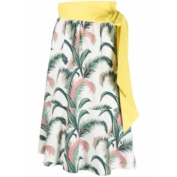 住み家 稲荷 レディース スコート ボトムス Leaf-print tiered cotton skirt White