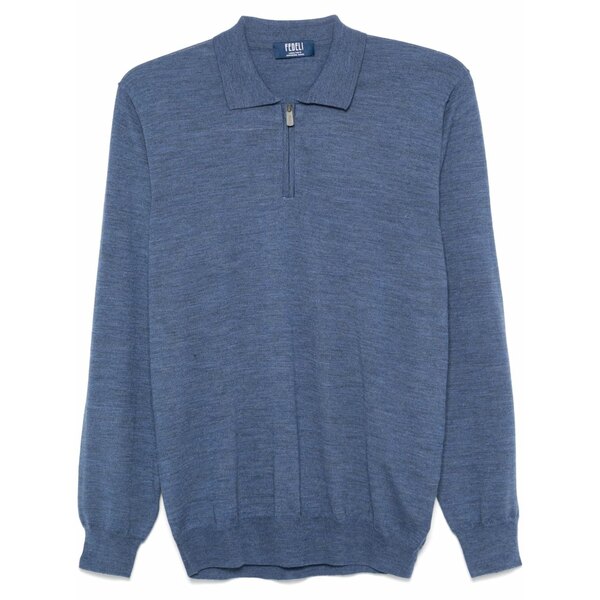 フェデーリ メンズ ポロシャツ トップス Fine-knit polo shirt Blue|asty