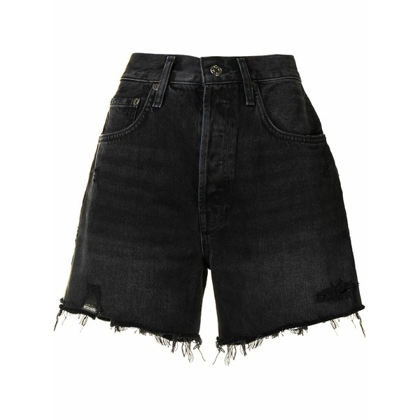 アゴルド レディース 心地好いズボン下 ボトムス Distressed-effect whiskering denim shorts Grey