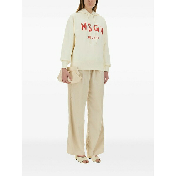 エムエスジイエム レディース パーカー・スウェットシャツ アウター Logo-print hoodie Neutrals｜asty