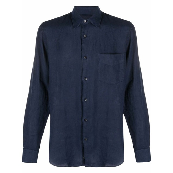 アスペジ メンズ プルオーバー トップス Pointed-collar long-sleeved shirt  Blue