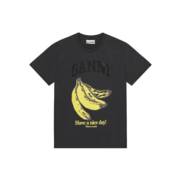 ガニー レディース Tシャツ トップス Banana-print t-shirt Black|asty