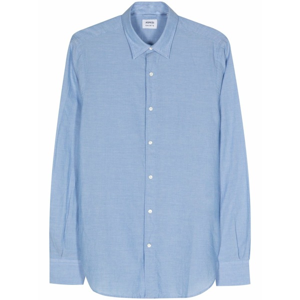 アスペジ メンズ シャツ トップス Long-sleeves classic shirt Blue