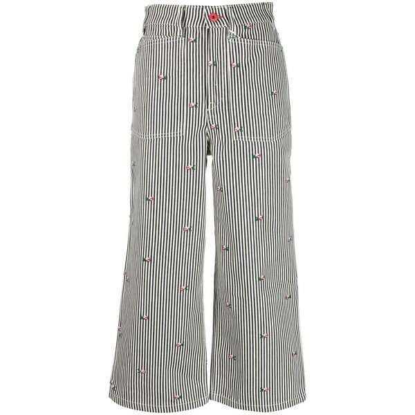ケンゾー レディース デニムパンツ ボトムス Floral embroidered striped cropped jeans Black｜asty